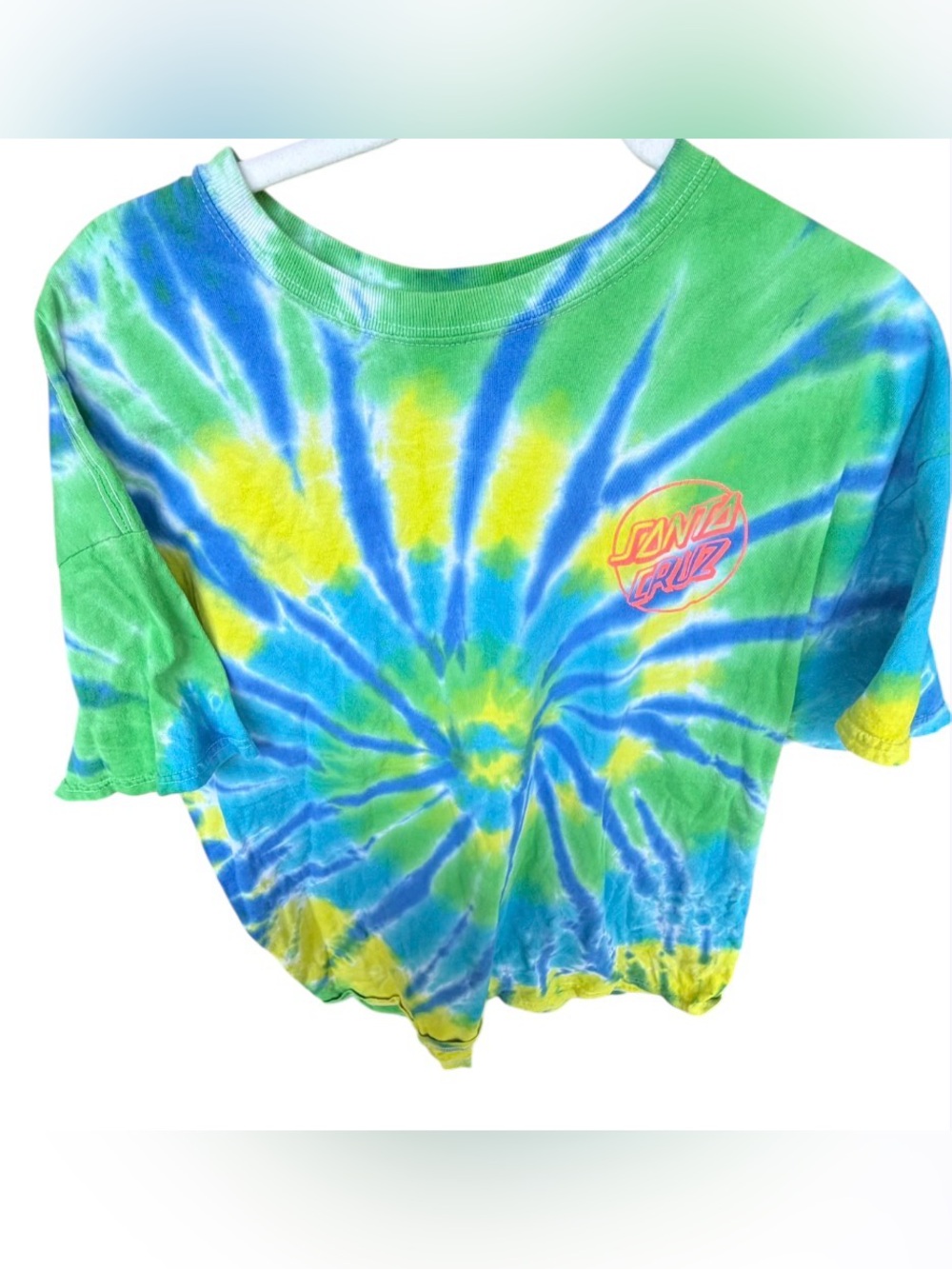 Santa Cruz Skateboards T Shirt Mens Green Blue Opus Dot Tie Dye Skater XL